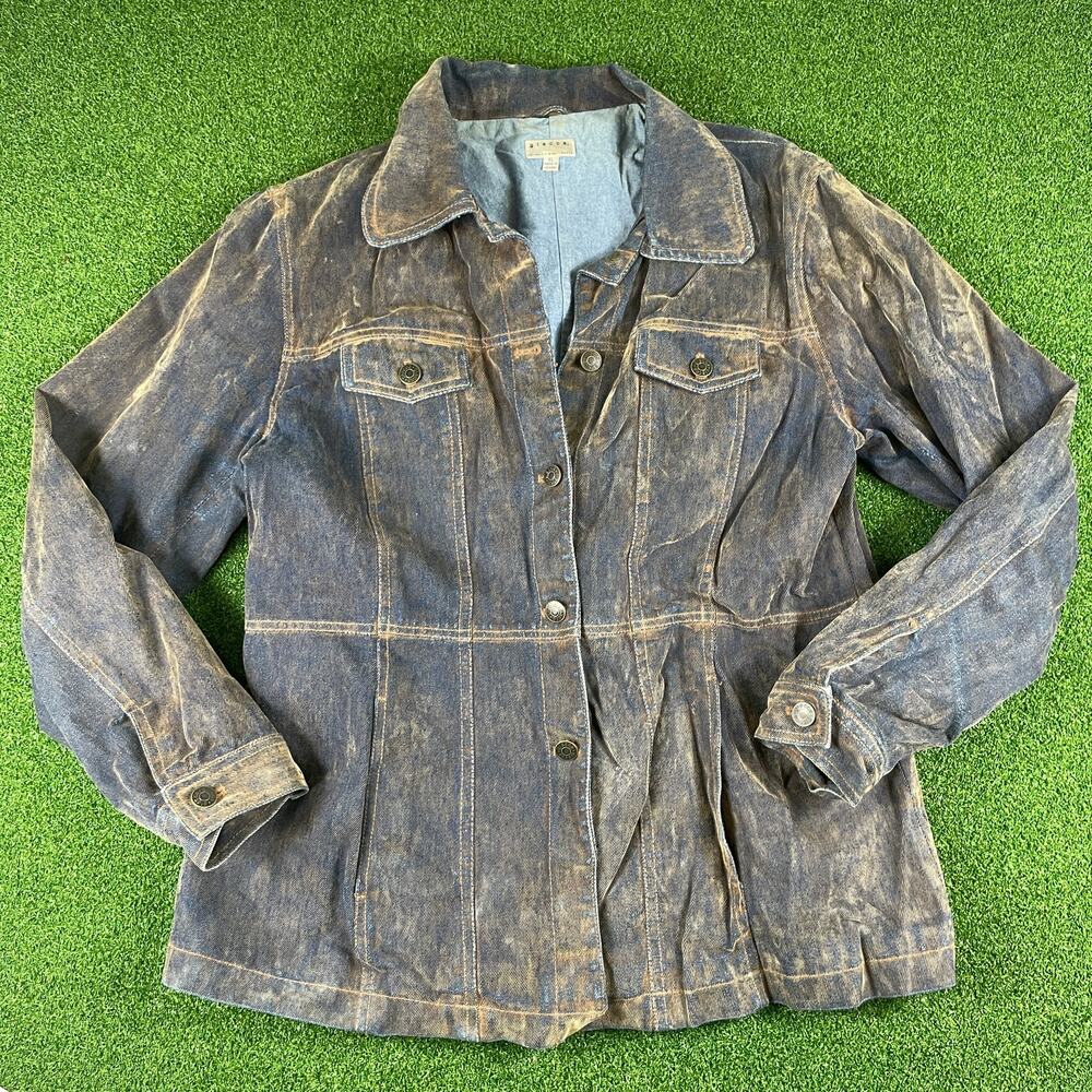 Vintage Y2K Giacca Brown Blue Over Dye Western Barn Denim Jacket Sz XL